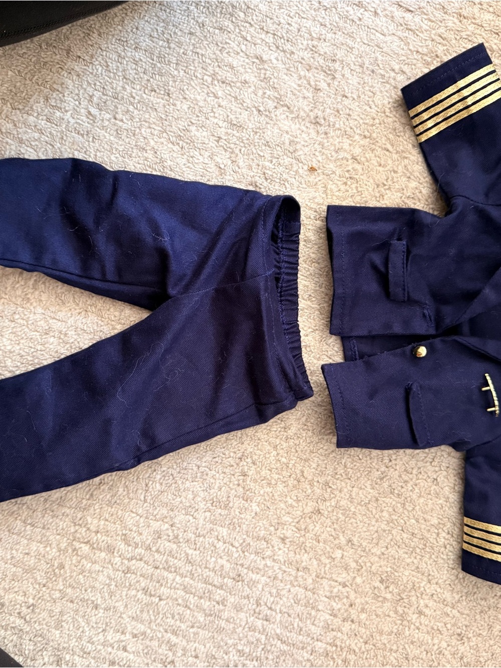 American Girl Navy Elastic Waist Pants with Gold Trim Outfit